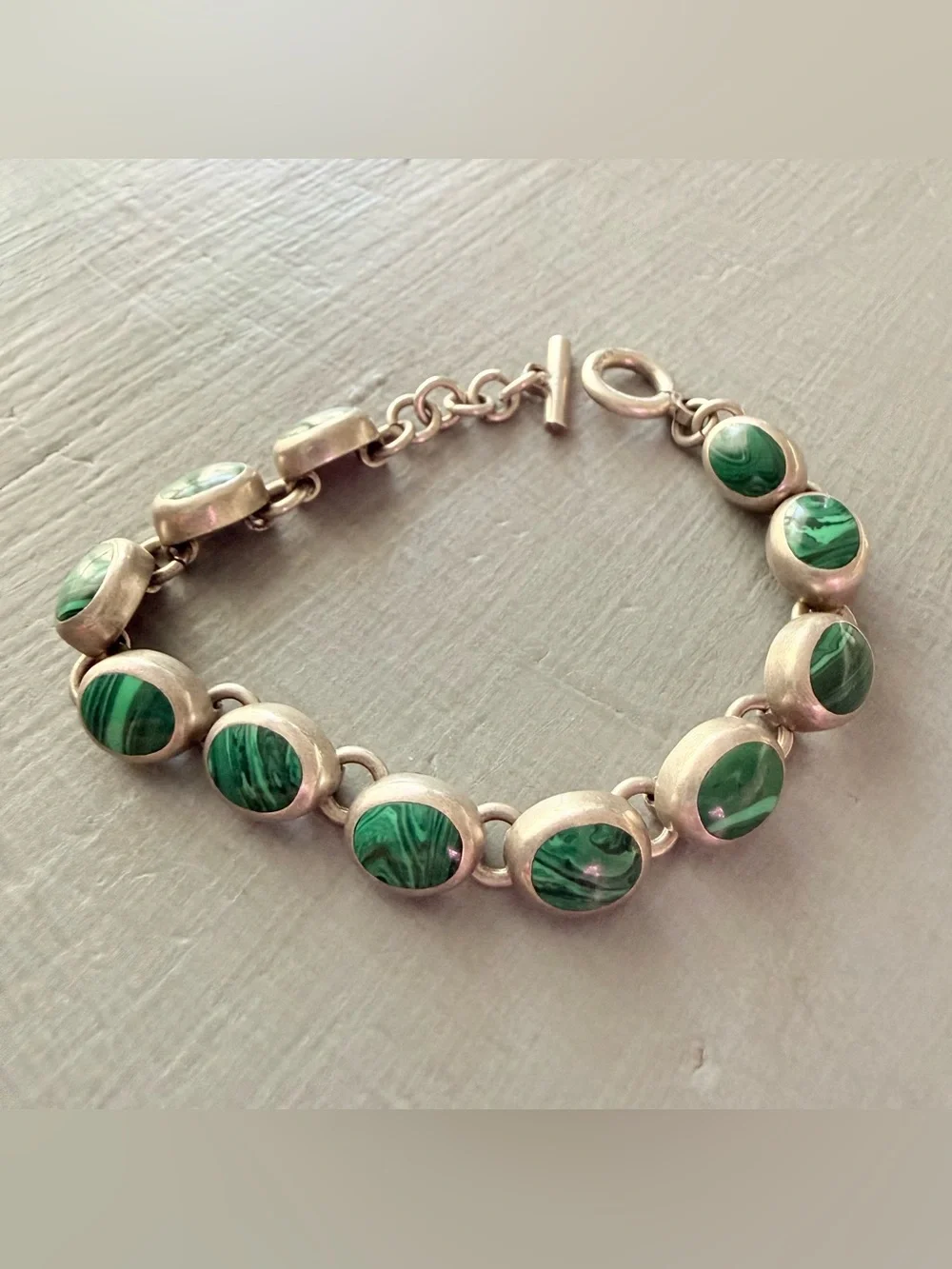 Mexico 925 Sterling Silver Green Malachite Silver Link Bracelet